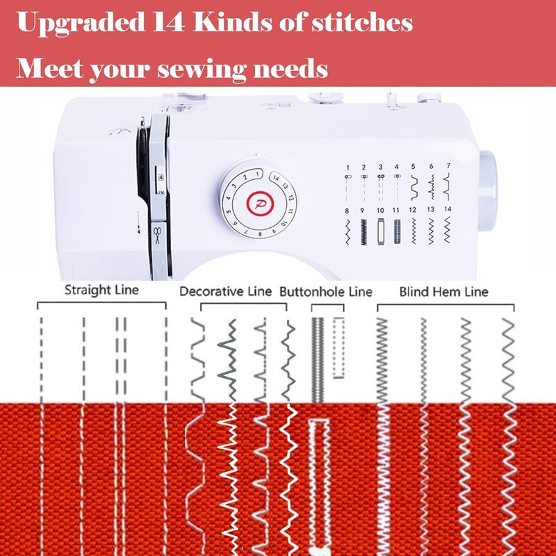 Dechow Sewing Machine for Beginners, Electric Mini Portable, 14 Built-in Stitches with Reverse Sewing, 2 Speeds Double Thread with Foot Pedal, Storage Bag, Cotton Fabric and Threads- Extension Table - Image 3